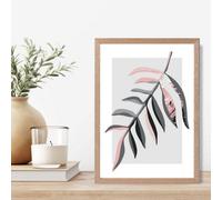 Artze Wall Art Tropical Leaf Grey And Pink Boho Botanical Framed Print Size: A4 With Oak Frame