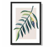 Artze Wall Art Tropical Leaf Teal And Green Mid Century Modern Art Print With Black Frame Size: A4