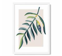 Artze Wall Art Tropical Leaf Teal And Green Mid Century Modern Art Print With White Frame Size: A4