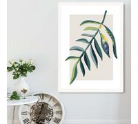 Artze Wall Art Tropical Leaf Teal And Green Mid Century Modern Framed Print Size: A2 With White Frame