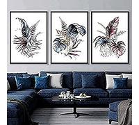 Artze Wall Art Tropical Leaves Wall Art Prints 3-Piece Set, 40 cm Width x 50 cm Height, Pink/Blue
