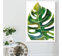 Artze Wall Art Tropical Monstera Abstract Watercolour Botanical Framed Print Size: A2 With White Frame