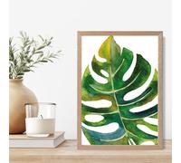 Artze Wall Art Tropical Monstera Abstract Watercolour Botanical Framed Print Size: A4 With Oak Frame