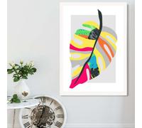 Artze Wall Art Tropical Monstera Blue And Green Abstract Minimalist Framed Print Size: A2 With White Frame