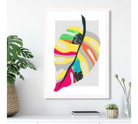 Artze Wall Art Tropical Monstera Blue And Green Abstract Minimalist Framed Print Size: A3 With White Frame