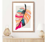 Artze Wall Art Tropical Monstera Blue And Pink Boho Botanical Framed Print Size: A3 With Oak Frame