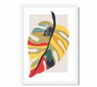 Artze Wall Art Tropical Monstera Green And Red Minamilist Art Print With White Frame Size: A4