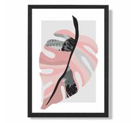 Artze Wall Art Tropical Monstera Grey And Pink Boho Botanical Art Print With Black Frame Size: A4