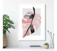 Artze Wall Art Tropical Monstera Grey And Pink Boho Botanical Framed Print Size: A3 With White Frame