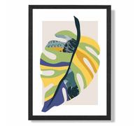 Artze Wall Art Tropical Monstera Teal And Green Mid Century Modern Art Print With Black Frame Size: A4