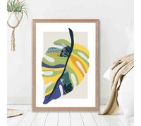Artze Wall Art Tropical Monstera Teal And Green Mid Century Modern Framed Print Size: A2 With Oak Frame