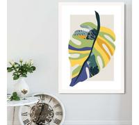 Artze Wall Art Tropical Monstera Teal And Green Mid Century Modern Framed Print Size: A2 With White Frame