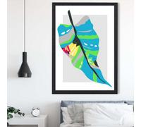 Artze Wall Art Tropical Palm Blue And Green Abstract Minimalist Framed Print Size: A2 With Black Frame