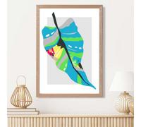 Artze Wall Art Tropical Palm Blue And Green Abstract Minimalist Framed Print Size: A3 With Oak Frame