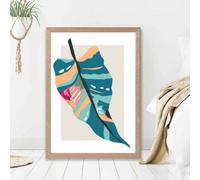 Artze Wall Art Tropical Palm Blue And Pink Boho Botanical Framed Print Size: A2 With Oak Frame