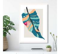 Artze Wall Art Tropical Palm Blue And Pink Boho Botanical Framed Print Size: A3 With White Frame