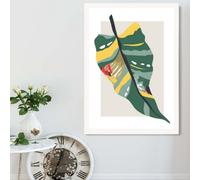 Artze Wall Art Tropical Palm Green And Red Minamilist Framed Print Size: A2 With White Frame
