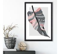 Artze Wall Art Tropical Palm Grey And Pink Boho Botanical Framed Print Size: A3 With Black Frame