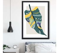 Artze Wall Art Tropical Palm Teal And Green Mid Century Modern Framed Print Size: A2 With Black Frame