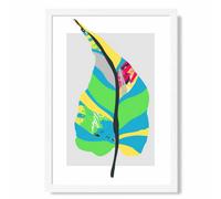Artze Wall Art Tropical Plant Blue And Green Abstract Minimalist Art Print With White Frame Size: A4