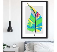Artze Wall Art Tropical Plant Blue And Green Abstract Minimalist Framed Print Size: A2 With Black Frame