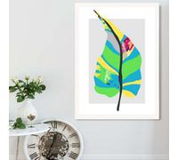 Artze Wall Art Tropical Plant Blue And Green Abstract Minimalist Framed Print Size: A2 With White Frame