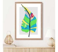 Artze Wall Art Tropical Plant Blue And Green Abstract Minimalist Framed Print Size: A3 With Oak Frame