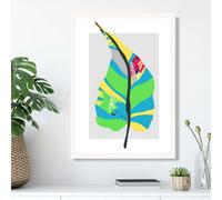 Artze Wall Art Tropical Plant Blue And Green Abstract Minimalist Framed Print Size: A3 With White Frame