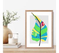Artze Wall Art Tropical Plant Blue And Green Abstract Minimalist Framed Print Size: A4 With Oak Frame