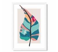 Artze Wall Art Tropical Plant Blue And Pink Boho Botanical Art Print With White Frame Size: A4