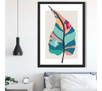 Artze Wall Art Tropical Plant Blue And Pink Boho Botanical Framed Print Size: A2 With Black Frame