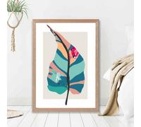 Artze Wall Art Tropical Plant Blue And Pink Boho Botanical Framed Print Size: A2 With Oak Frame