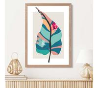 Artze Wall Art Tropical Plant Blue And Pink Boho Botanical Framed Print Size: A3 With Oak Frame
