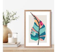 Artze Wall Art Tropical Plant Blue And Pink Boho Botanical Framed Print Size: A4 With Oak Frame