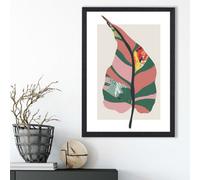 Artze Wall Art Tropical Plant Green And Red Minamilist Framed Print Size: A3 With Black Frame