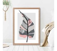 Artze Wall Art Tropical Plant Grey And Pink Boho Botanical Framed Print Size: A2 With Oak Frame