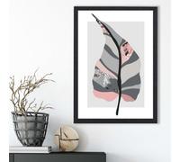 Artze Wall Art Tropical Plant Grey And Pink Boho Botanical Framed Print Size: A3 With Black Frame