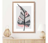 Artze Wall Art Tropical Plant Grey And Pink Boho Botanical Framed Print Size: A3 With Oak Frame