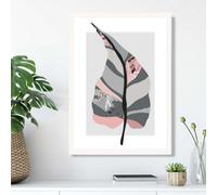 Artze Wall Art Tropical Plant Grey And Pink Boho Botanical Framed Print Size: A3 With White Frame