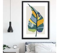 Artze Wall Art Tropical Plant Teal And Green Mid Century Modern Framed Print Size: A2 With Black Frame