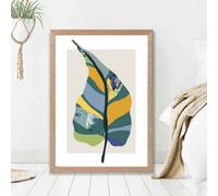Artze Wall Art Tropical Plant Teal And Green Mid Century Modern Framed Print Size: A2 With Oak Frame