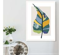 Artze Wall Art Tropical Plant Teal And Green Mid Century Modern Framed Print Size: A2 With White Frame