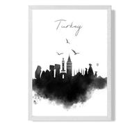 Artze Wall Art Turkey Watercolour Skyline City Art Print With White Frame Size: A4