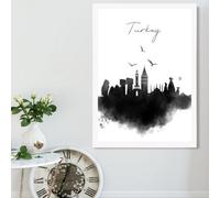 Artze Wall Art Turkey Watercolour Skyline City Framed Print Size: A2 With White Frame