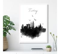 Artze Wall Art Turkey Watercolour Skyline City Framed Print Size: A3 With White Frame