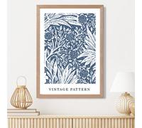 Artze Wall Art Vintage Morris Blue Pattern / Oak Frame / Size: A3