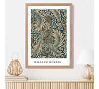 Artze Wall Art Vintage Morris Larkspur In Navy And Beige / Oak Frame / Size: A3