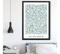Artze Wall Art Vintage William Morris Green And Yellow Willow Pattern / Black Frame / Size: A2