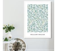Artze Wall Art Vintage William Morris Green And Yellow Willow Pattern / White Frame / Size: A2