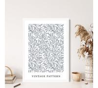 Artze Wall Art Vintage William Morris Grey Willow Pattern / White Frame / Size: A4